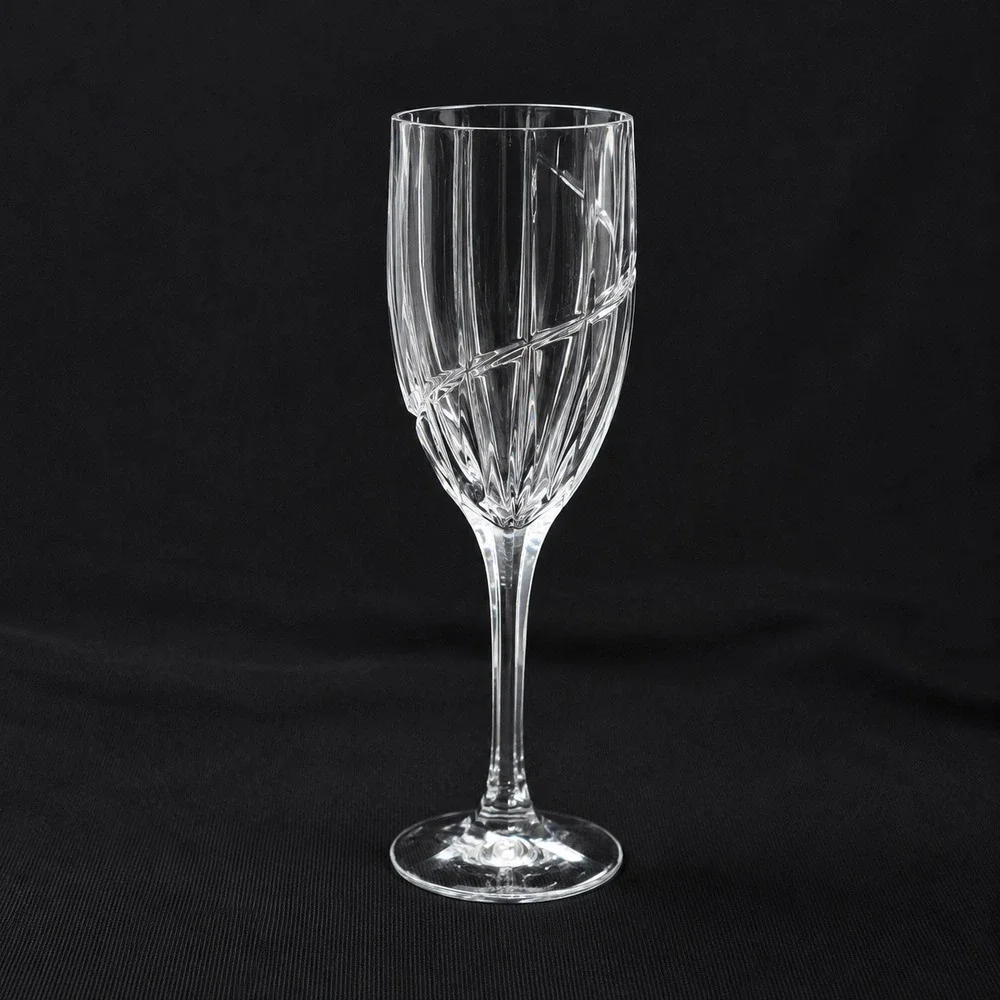 Mikasa Uptown Crystal Water Wine Goblets Set of 4 Clear Vertical Swirl Cut 9in